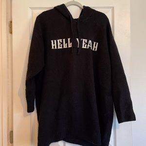 LOVESICK DROP SHOULDER RELAXED FIT SWEATER HOODIE - HELL YEAH BLACK